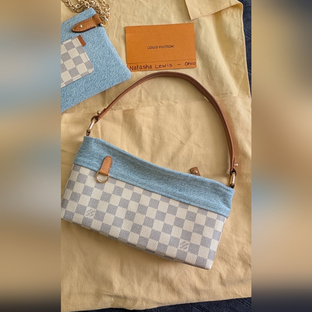 ❌SOLD❌Repurposed Denim Shoulder Bag Made w Authentic Louis Vuitton Materials.